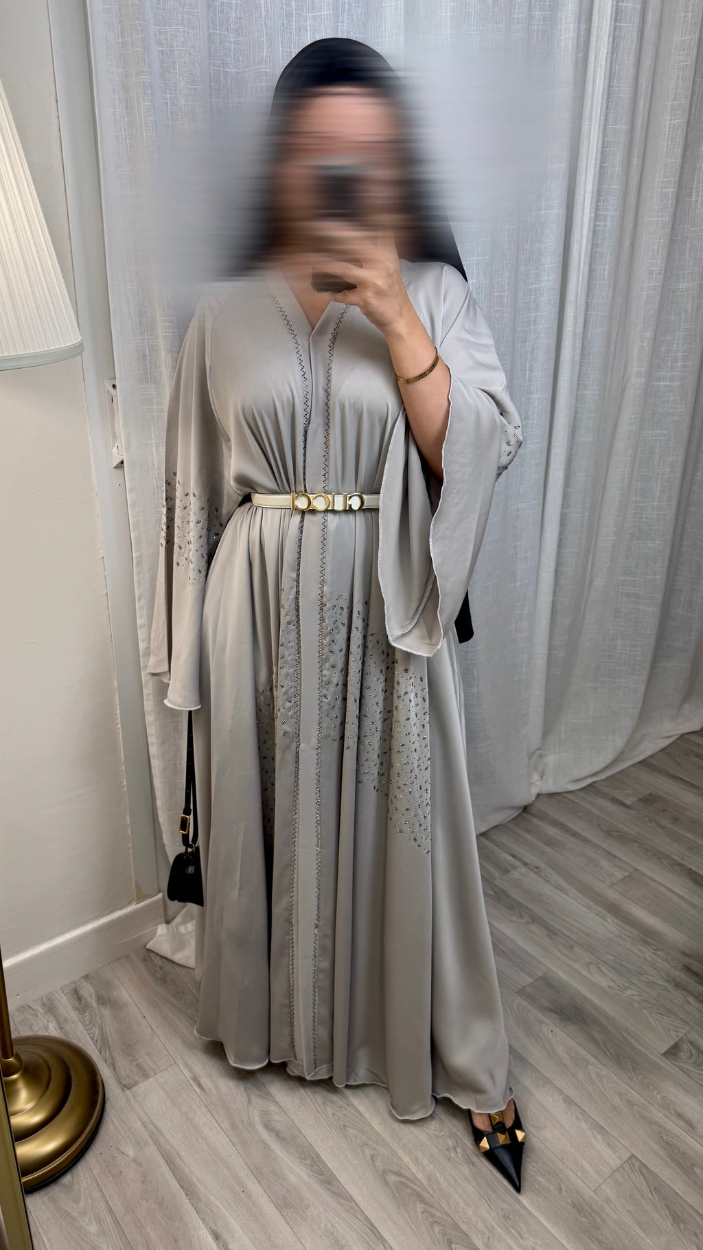 Abaya évasée perle