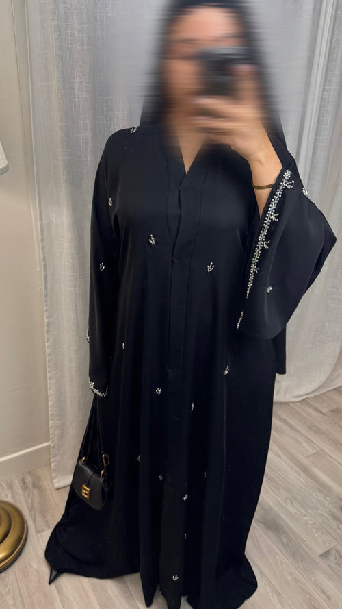 Abaya à perles argentées