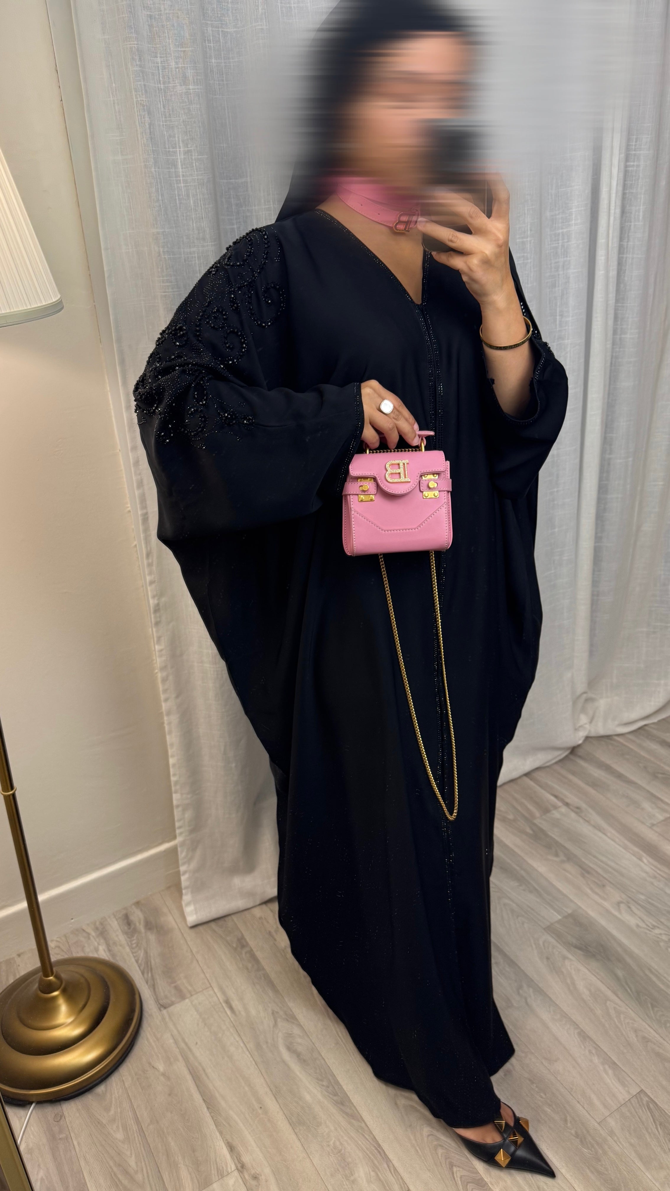 Abaya farasha à cristaux noirs