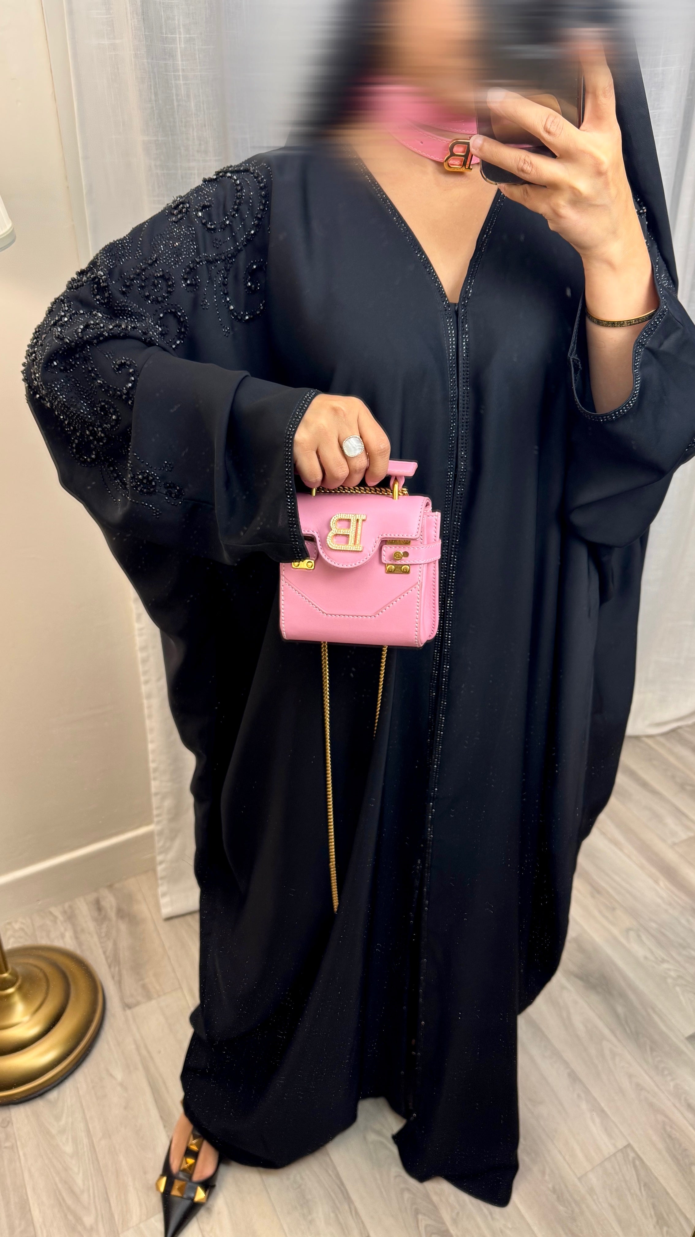 Abaya farasha à cristaux noirs